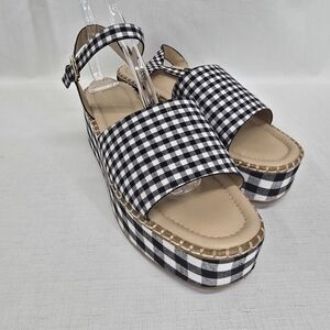 Elegant Black and White Gingham Platform Sandals